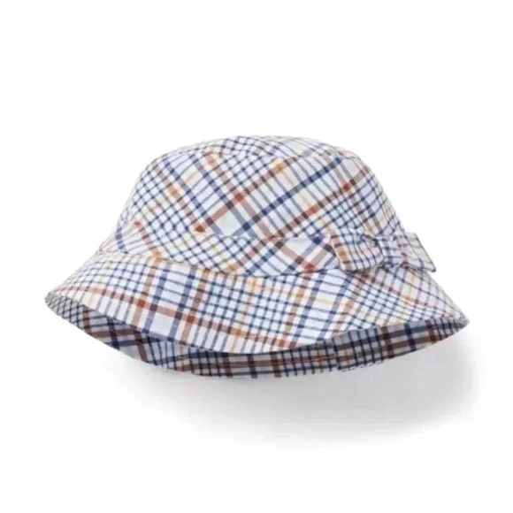 NWT Janie and Jack Moonlight Blue Plaid bucket hat brown, white blue 12-24 m - Picture 1 of 2